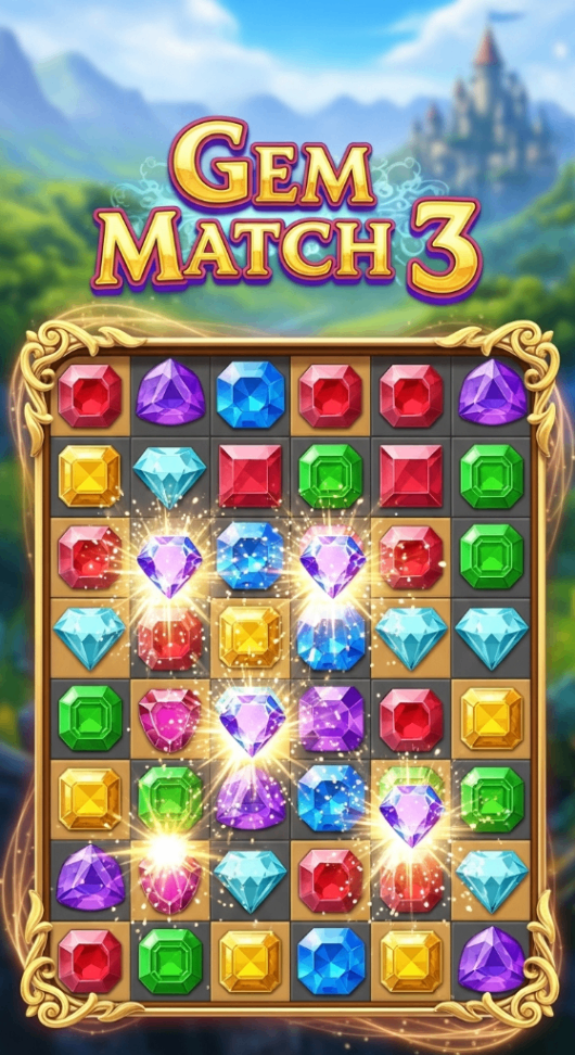 Gem Match 3 - 連鎖ポップアップ表示対応版